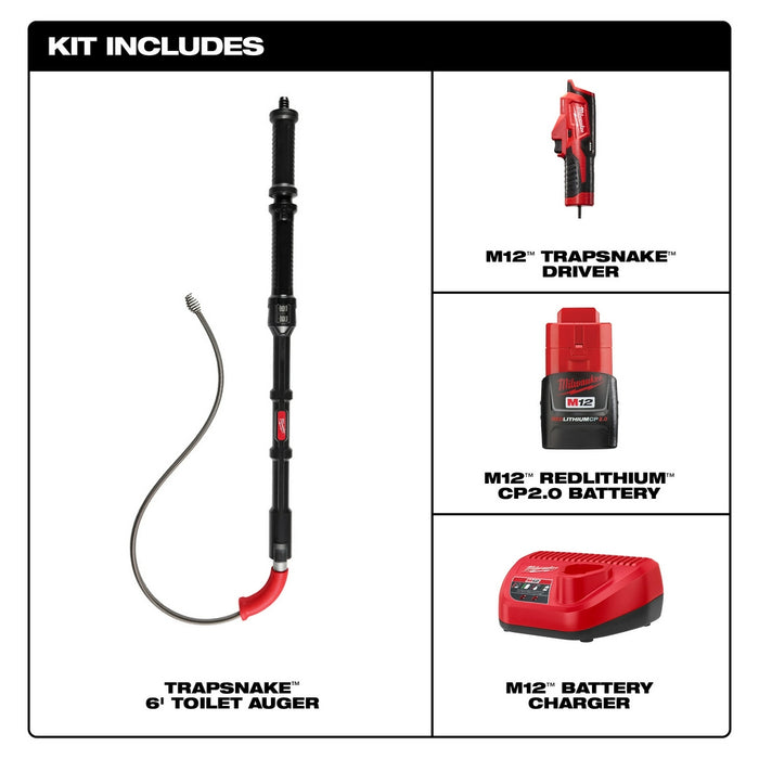 MILWAUKEE M12 TRAPSNAKE 6' Toilet Auger Kit