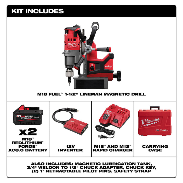 MILWAUKEE M18 FUEL 1-1/2" Lineman Magnetic Drill High Demand Kit
