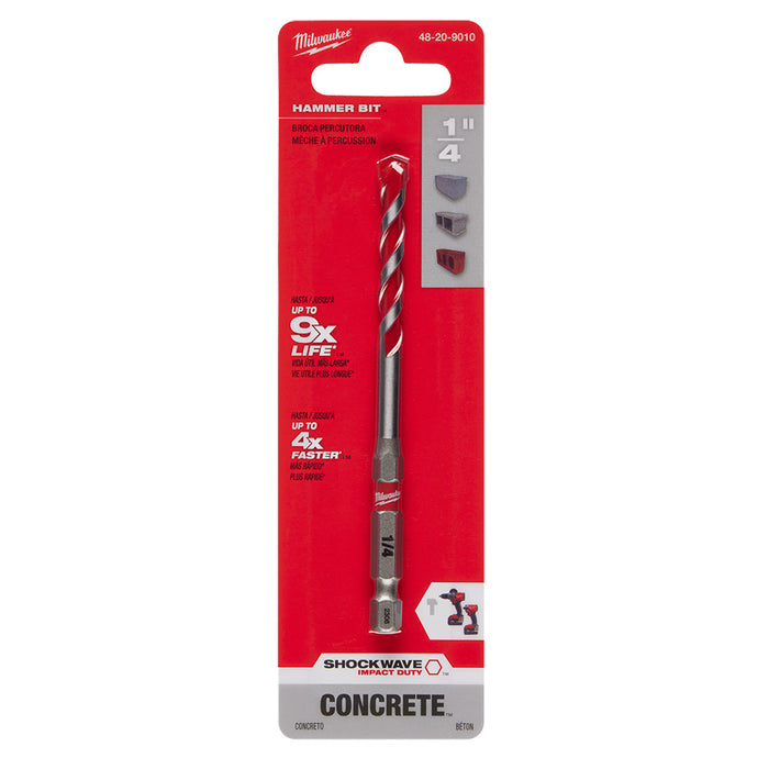 Milwaukee 1/4 x 2 x 4 SHOCKWAVE Carbide Hammer Drill Bit 48-20-9010