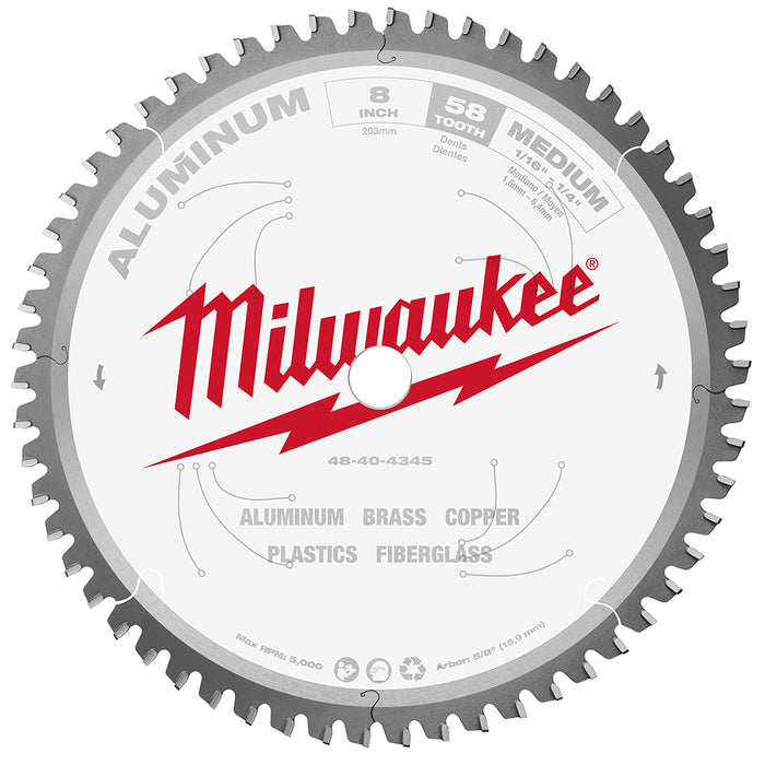 MILWAUKEE 8" 58T Circular Saw Metal Cutting Blade