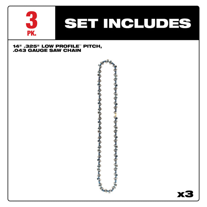 MILWAUKEE 14" .325" LOW PROFILE™ Pitch, .043" Gauge Saw Chain (3 PACK)