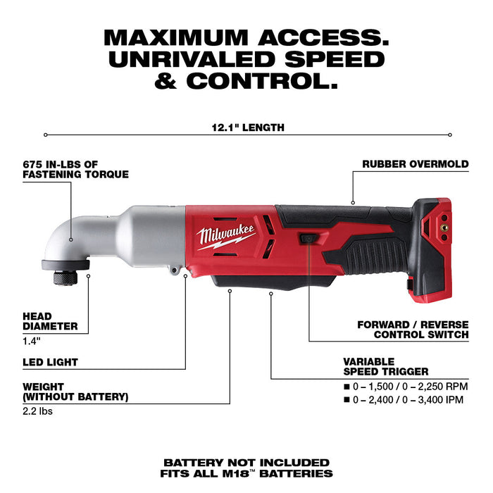 MILWAUKEE M18™ Atornillador de impacto en ángulo recto de 1/4" y 2 velocidades (solo herramienta)