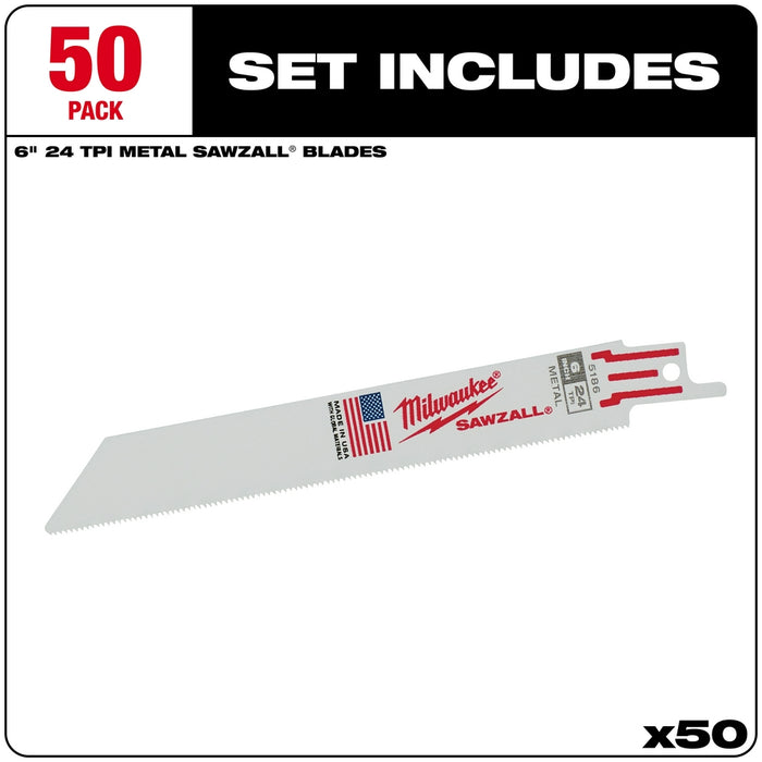 Milwaukee Tools 6" 24 TPI Sawzall Blades (50 Pk) 48-01-6186