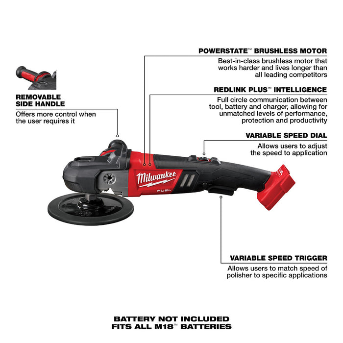 Pulidora de velocidad variable MILWAUKEE M18 FUEL™ de 7” (solo herramienta)