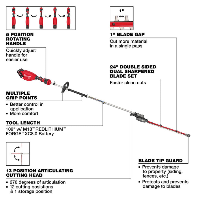 MILWAUKEE M18 FUEL™ Extended Pole Articulating Hedge Trimmer Kit