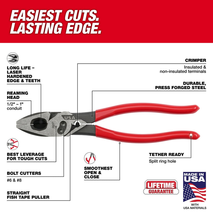 Alicates de liniero sumergidos MILWAUKEE de 9" con engarzadora y cortador de pernos