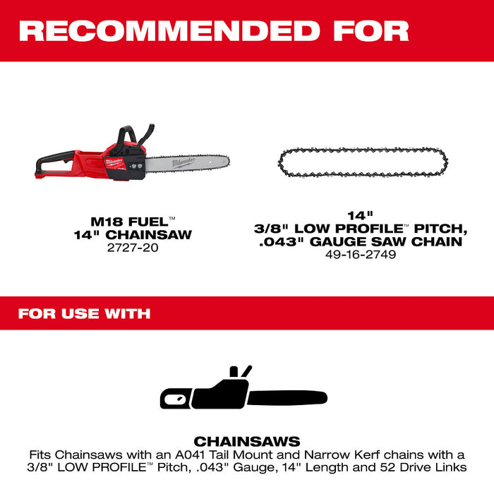 Barra guía para motosierra MILWAUKEE de 14"