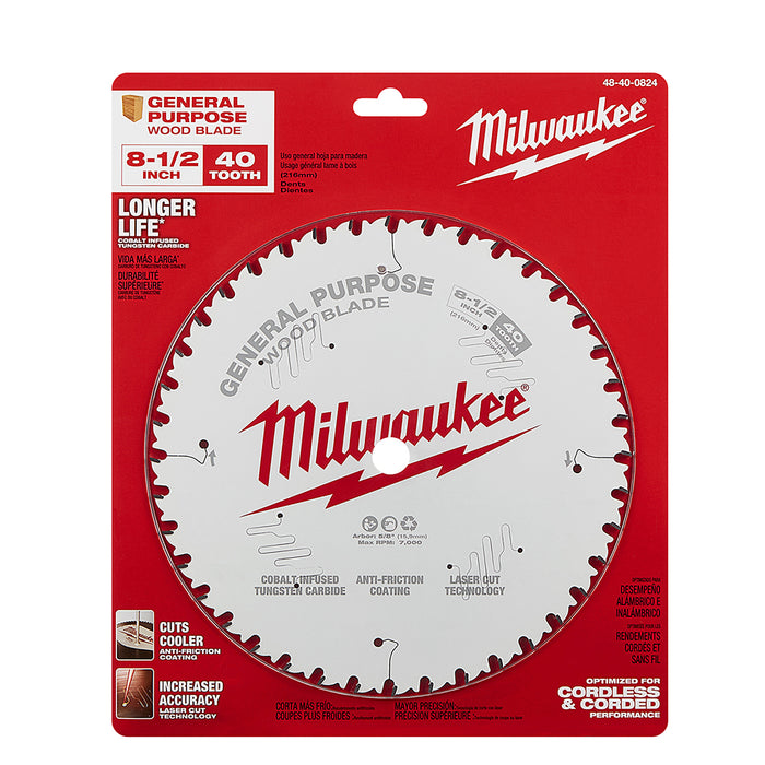 MILWAUKEE 8-1/2" 40T Circular Saw Wood Cutting Blade