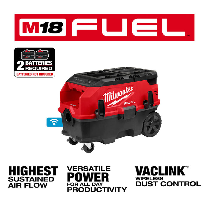 MILWAUKEE 0888-20 M18 FUEL™ 9 Gallon Dual Battery Dust Extractor w/ PACKOUT™ Compatibility and VACLINK™