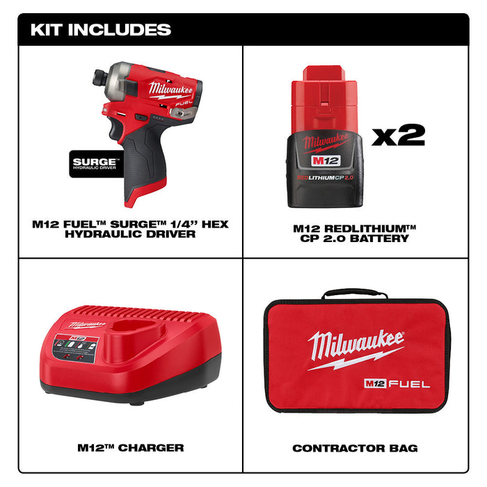 MILWAUKEE M12 FUEL™ SURGE™ Juego de destornillador hidráulico hexagonal de 1/4"