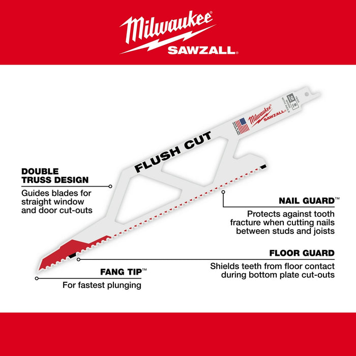 MILWAUKEE 12" 5 TPI SAWZALL® Flush Cut Blade
