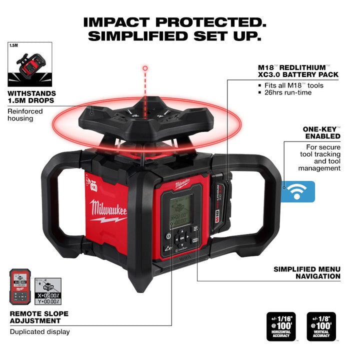 Kit de nivel láser giratorio de doble pendiente para exterior rojo MILWAUKEE M18™