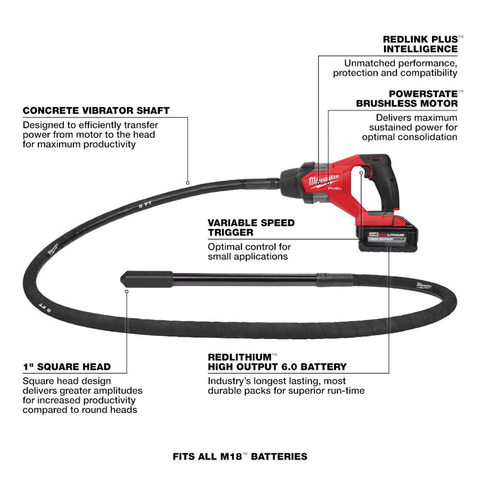 MILWAUKEE M18 FUEL™ Kit de vibrador tipo lápiz para concreto de 8'