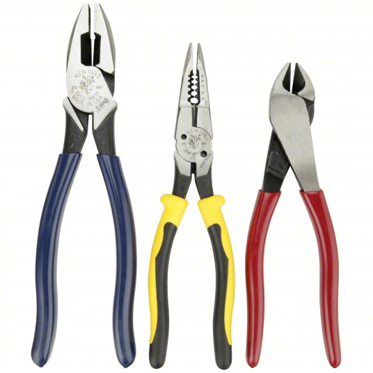 Klein Tools All Purpose Plier Set: 3 Pliers, Std Cushion Grip, Spring Return, 2 - 5 Pliers Range