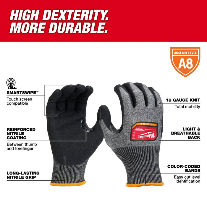 MILWAUKEE Cut Level 8 High-Dexterity Nitrile Dipped Gloves