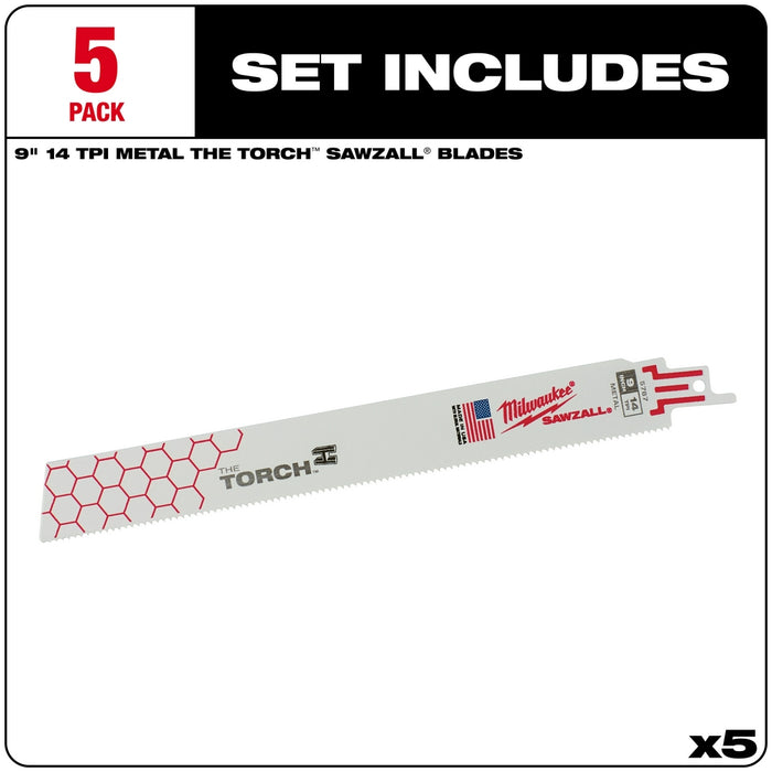 MILWAUKEE 14 TPI TORCH™ Metal SAWZALL® Blade For Schedule 40 Pipe & Angle Iron (5 PACK)