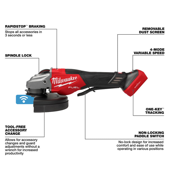 MILWAUKEE M18 FUEL 4-1/2"-7" Variable Speed Braking Grinder, Paddle Switch (Tool Only)