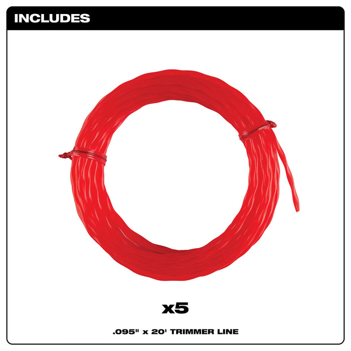 MILWAUKEE .095" X 20’ Pre-Cut Twisted Trimmer Line (5 PACK)