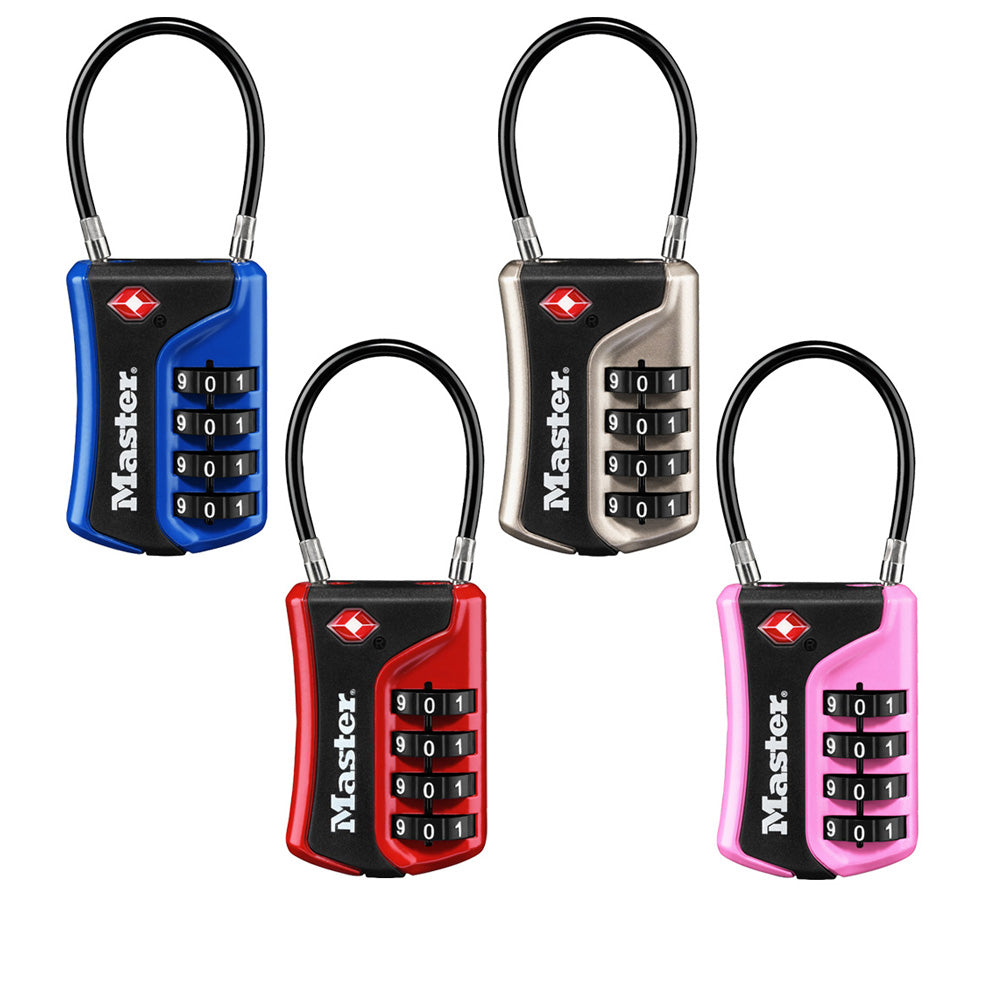 MASTER LOCK 1-3/8" Wide Set Your Own Numeric Combination TSA-Approved Luggage Lock w/ Flexible Shackle; Assorted Colors