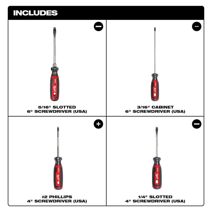 MILWAUKEE 4 PC. Cushion Grip Screwdriver Set