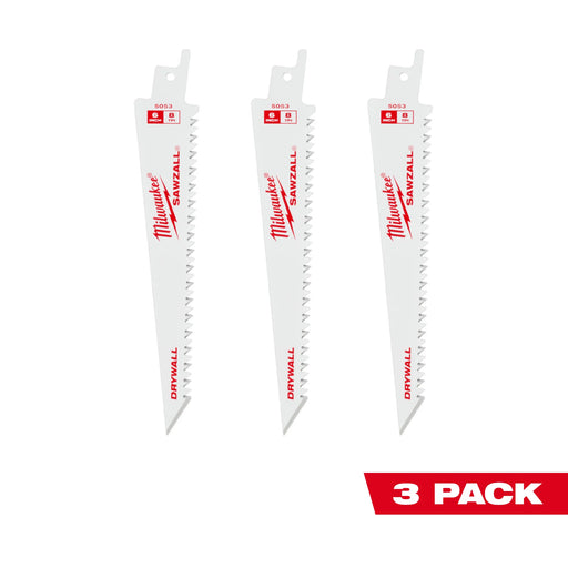 MILWAUKEE 6” 8 TPI Drywall SAWZALL™ Blades (3 PACK)