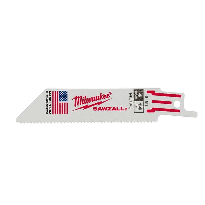 MILWAUKEE 4" 14 TPI SAWZALL® Standard Metal Blade For Schedule 40 Pipe & Angle Iron