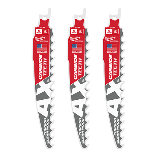 MILWAUKEE 6" 3 TPI AX™ Pruning Clean Wood SAWZALL® Blade w/ Carbide Teeth (3 PACK)