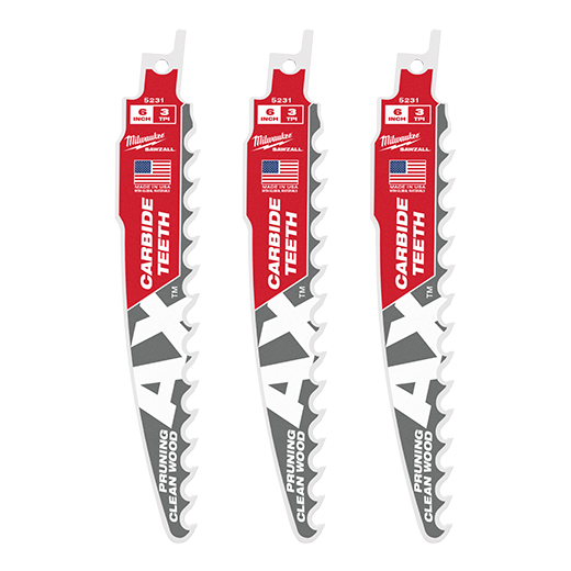 MILWAUKEE 6" 3 TPI AX™ Pruning Clean Wood SAWZALL® Blade w/ Carbide Teeth (3 PACK)