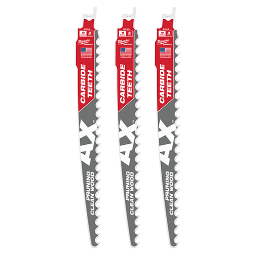 MILWAUKEE 9" 3 TPI AX™ Pruning Clean Wood SAWZALL® Blade w/ Carbide Teeth (3 PACK)