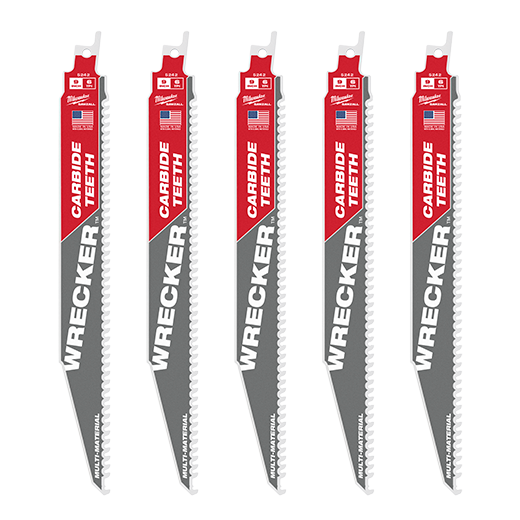 MILWAUKEE 9" 6 TPI WRECKER™ Multi-Material SAWZALL® Blade w/ Carbide Teeth (5 PACK)