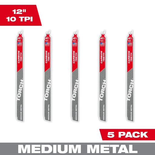 MILWAUKEE 12" 10 TPI TORCH™ w/ Carbide Teeth For Medium Metal (5 PACK)