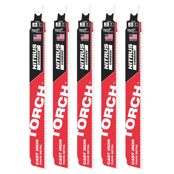 MILWAUKEE 9" 8 TPI TORCH™ Cast Iron SAWZALL® Blade w/ NITRUS CARBIDE™ (5 PACK)