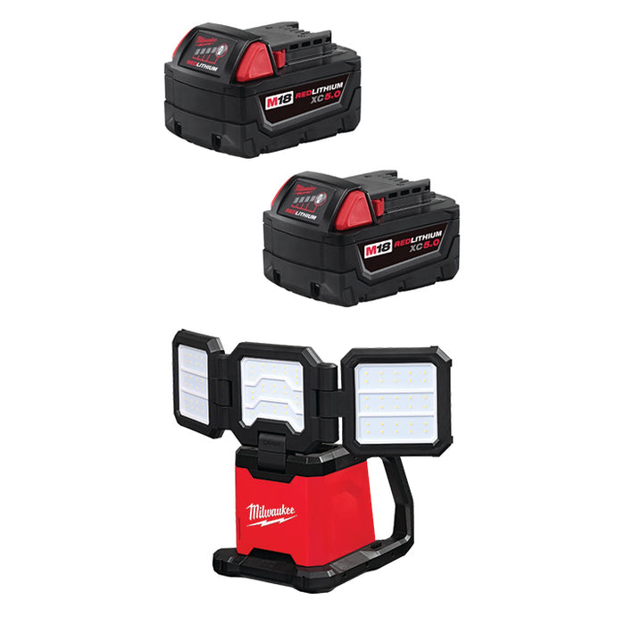 MILWAUKEE M18™ REDLITHIUM™ XC5.0 Battery (2 PACK) & FREE M18™ ROVER™ Dual Power Triple-Panel Flood & Area Light