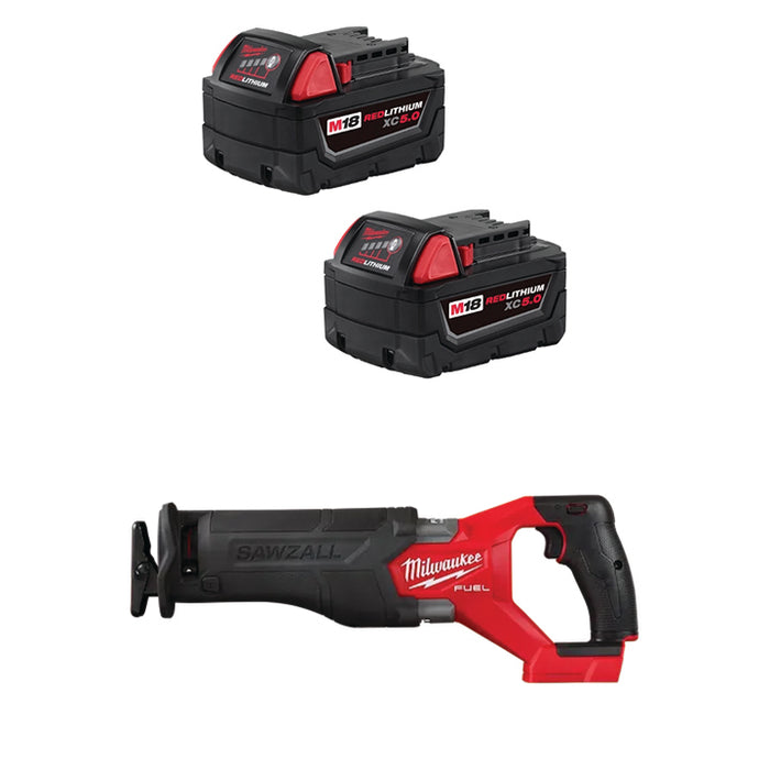 MILWAUKEE M18™ REDLITHIUM™ XC5.0 Battery (2 PACK) & FREE M18 FUEL™ SAWZALL® Reciprocating Saw