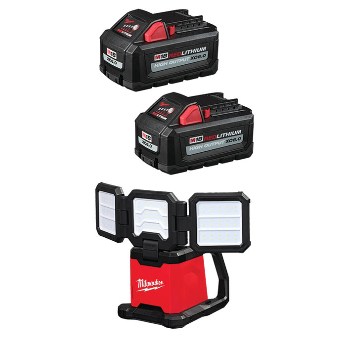 MILWAUKEE M18™ REDLITHIUM™ HIGH OUTPUT™ XC6.0 Battery (2 PACK) & FREE M18™ ROVER™ Dual Power Triple-Panel Flood & Area Light