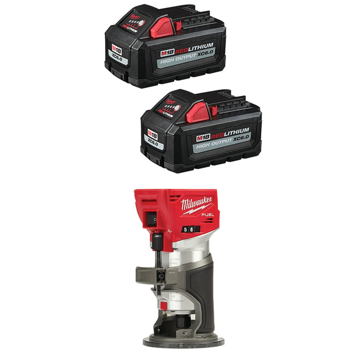 MILWAUKEE M18™ REDLITHIUM™ HIGH OUTPUT™ XC6.0 Battery (2 PACK) & FREE M18 FUEL™ Compact Router