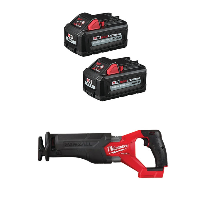 MILWAUKEE M18™ REDLITHIUM™ HIGH OUTPUT™ XC6.0 Battery (2 PACK) & FREE M18 FUEL™ SAWZALL® Reciprocating Saw