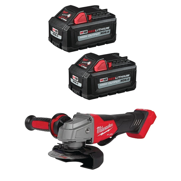 MILWAUKEE M18™ REDLITHIUM™ HIGH OUTPUT™ XC6.0 Battery (2 PACK) & FREE M18 FUEL™ 4-1/2" / 5" Braking Grinder Paddle Switch, No-Lock