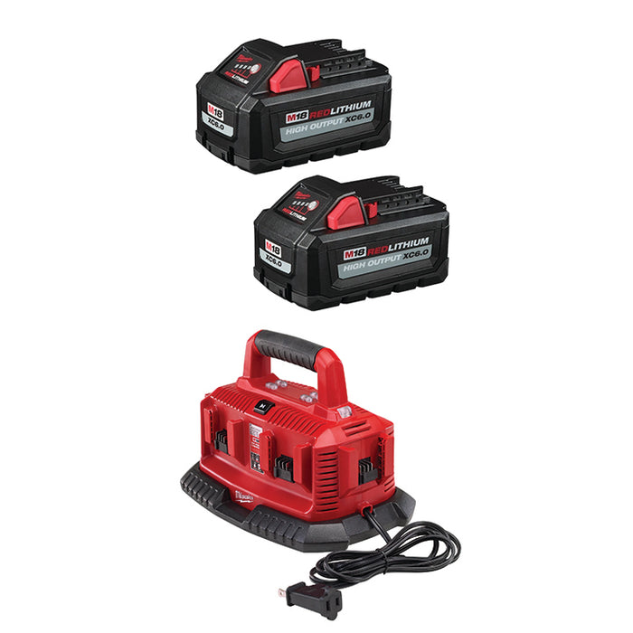 MILWAUKEE M18™ REDLITHIUM™ HIGH OUTPUT™ XC6.0 Battery (2 PACK) & FREE M18™ Six Pack Sequential Charger