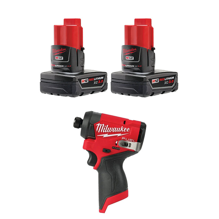 MILWAUKEE M12™ REDLITHIUM™ XC Battery (2 PACK) & FREE M12 FUEL™ 1/4" Hex Impact Driver