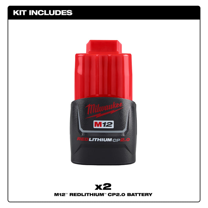 Milwaukee M12 2.0Ah Battery Pack (2 Piece) 48-11-2422