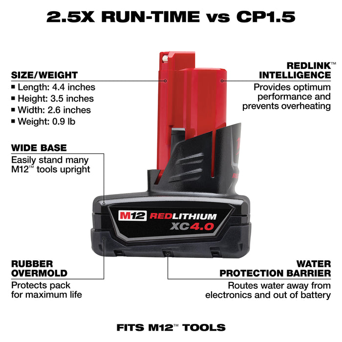 Milwaukee M12 XC 4.0Ah Battery 2-Pack 48-11-2442