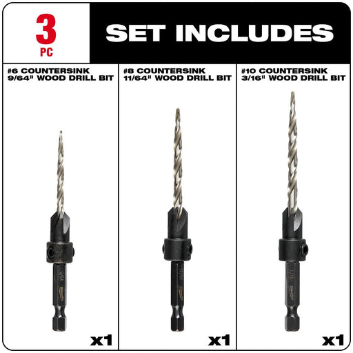 #6/#8/#10 3Pc Countersink Set