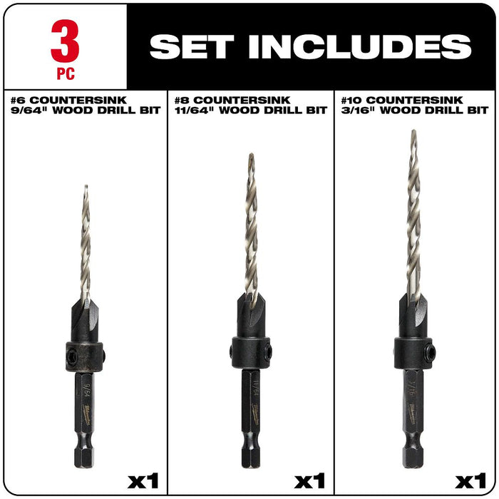 #6/#8/#10 3Pc Countersink Set