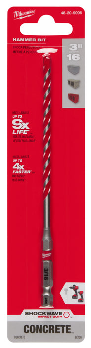 Milwaukee 7/32" x 4" x 6" SHOCKWAVE Impact Duty Carbide Hammer Drill Bit 48-20-9009