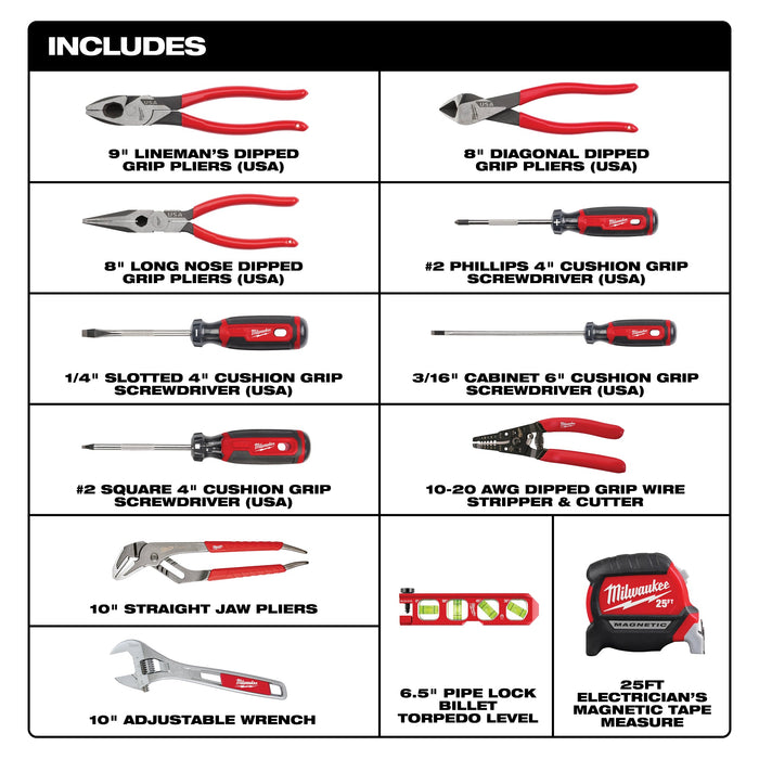 Milwaukee 12PC Electrician's Hand Tool Set 48-22-0144
