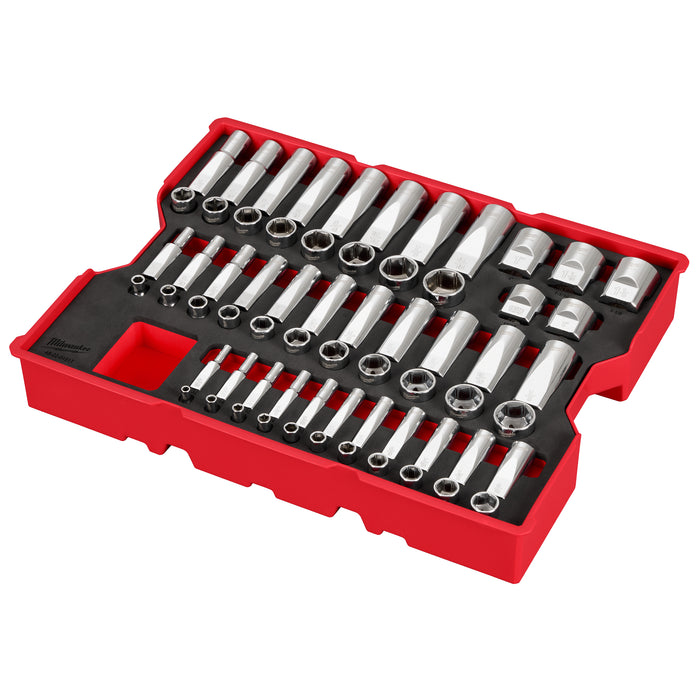 Milwaukee 65 pc. 1/4”, 3/8”, & 1/2” Drive SAE Socket Set with Tray for PACKOUT™ Drawers