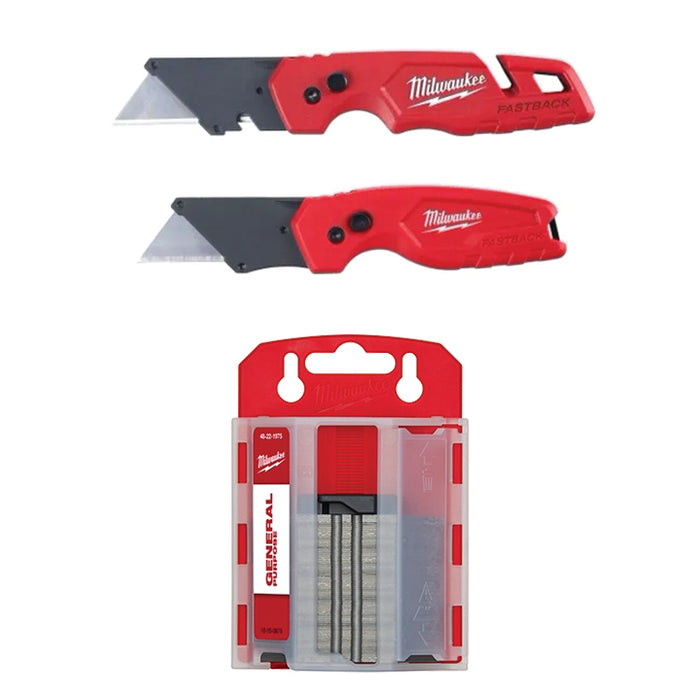 MILWAUKEE 2 PC. FASTBACK™ Folding Utility Knife Set & FREE General Purpose Utility Blades (50 PACK)