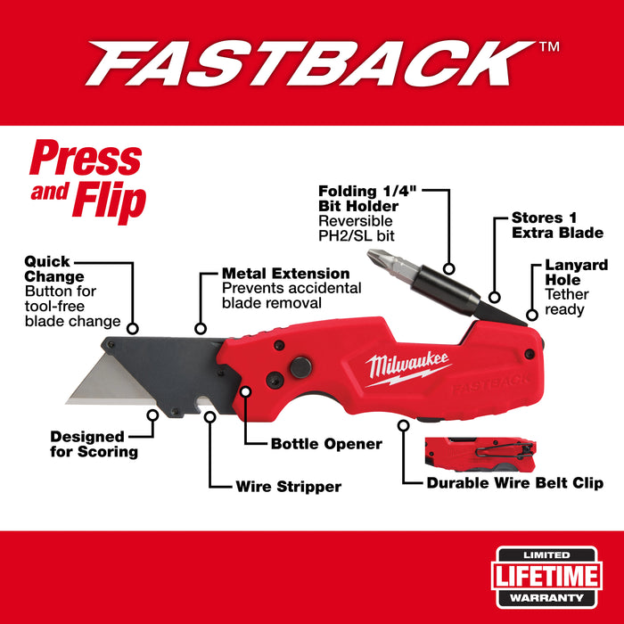 Milwaukee Tools 2pk FASTBACK™ 6IN1 Folding Utility Knife