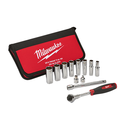 MILWAUKEE 12 PIEZAS. Juego de dados con cuadro de 3/8" - SAE